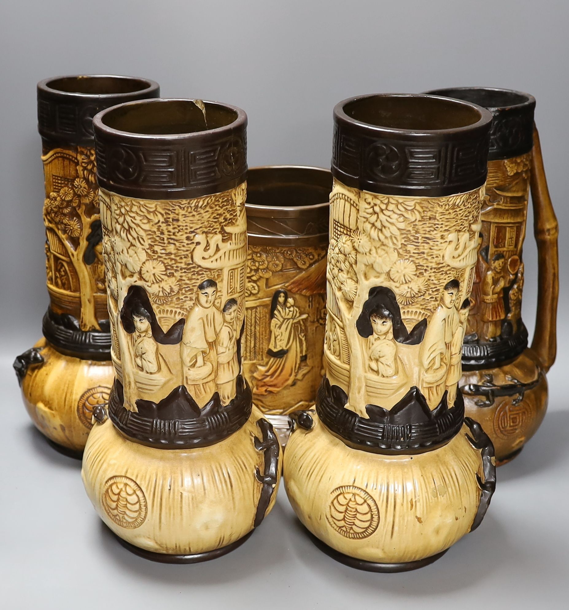 Five Bretby chinoiserie vases 36cm